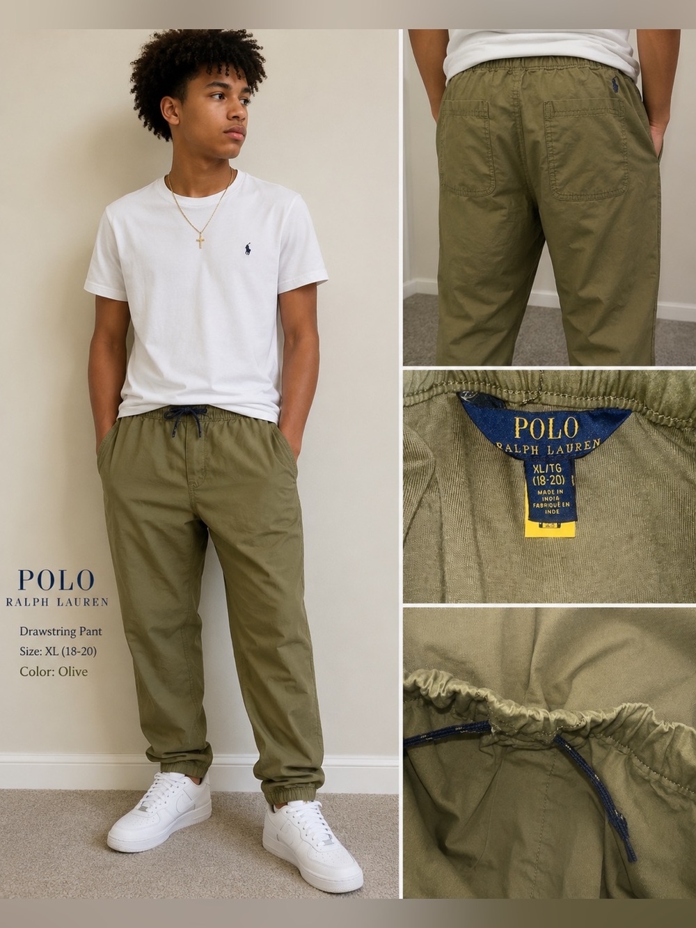 Polo by Ralph Lauren Olive Drawstring boys cargo Pants size 18-20